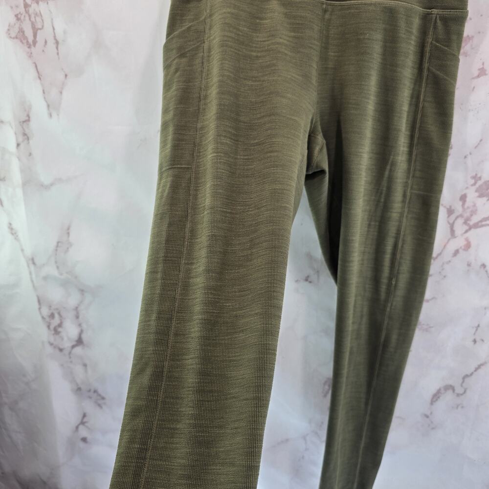 Prana Leggings Womens Large Green Becksa Ribbed High Rise Crop Short Length 7/8 - Picture 9 of 12